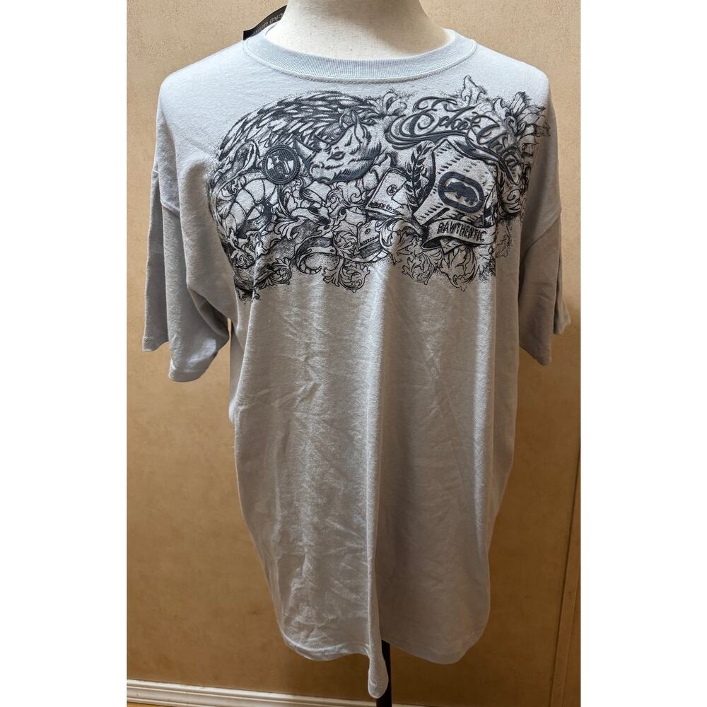 Ecko Unltd Puff Print Rhino Tee Slate Gray L NWT Y2K Streetwear Graphic